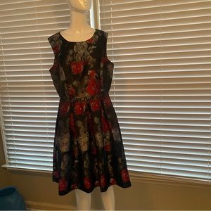Metallic brocade Floral fit and flare dress